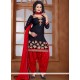 Grandiose Lace Work Black And Red Punjabi Suit