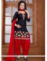 Grandiose Lace Work Black And Red Punjabi Suit