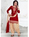 Spellbinding Beige And Maroon Embroidered Work Punjabi Suit