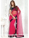 Piquant Net Hot Pink Cutdana Work Classic Designer Saree