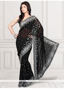 Dignified Patch Border Work Faux Chiffon Classic Designer Saree