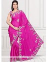 Beautiful Hot Pink Embroidered Work Classic Saree