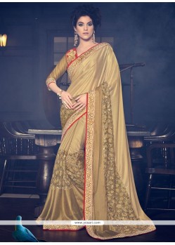 Sorcerous Embroidered Work Beige Designer Half N Half Saree