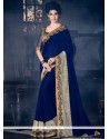 Snazzy Faux Chiffon Navy Blue Patch Border Work Designer Saree