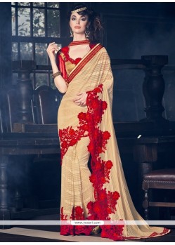 Fascinating Beige Patch Border Work Saree