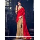 Patch Border Fancy Fabric Half N Half Saree In Beige And Red