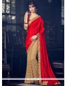 Patch Border Fancy Fabric Half N Half Saree In Beige And Red