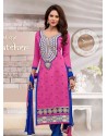 Pink And Blue Chanderi Churidar Suit