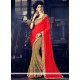 Chic Faux Georgette Beige And Red Designer Half N Half Saree