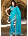 Breathtaking Chiffon Satin Blue Designer Saree