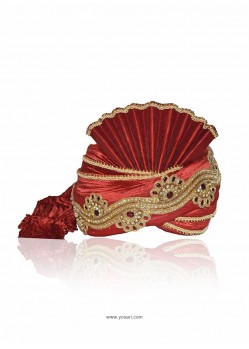 Awesome Maroon Raw Silk Wedding Turban