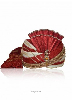 Demure Red Chanderi Silk Wedding Turban