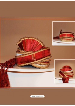 Red Art Silk Wedding Turban For Men
