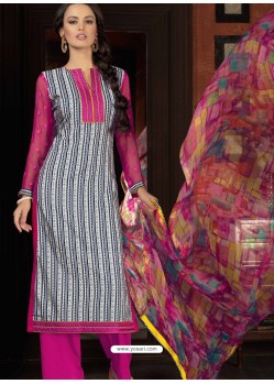 Pink And White Cotton Designer Salwar Suit