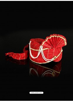 Excellent Red Color Net Wedding Turban