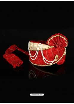 Red Color Net Wedding Turban For Men