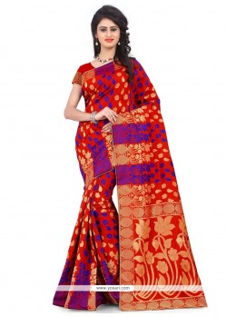 Girlish Red Banarasi Silk Traditional Saree