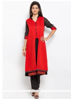 Renowned Red Cotton Party Wear Kurti