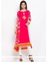Compelling Print Work Hot Pink Party Wear Kurti