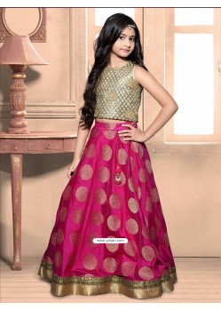 Sizzling Golden Banarasi Top N Magenta Brocade Skirt