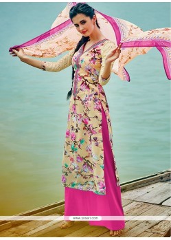 Topnotch Embroidered Work Pink Cotton Palazzo Suit