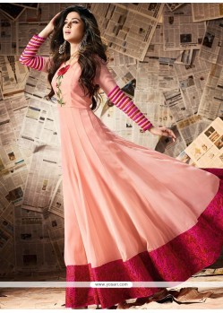 Jennifer Winget Resham Work Peach And Pink Floor Length Anarkali Suit
