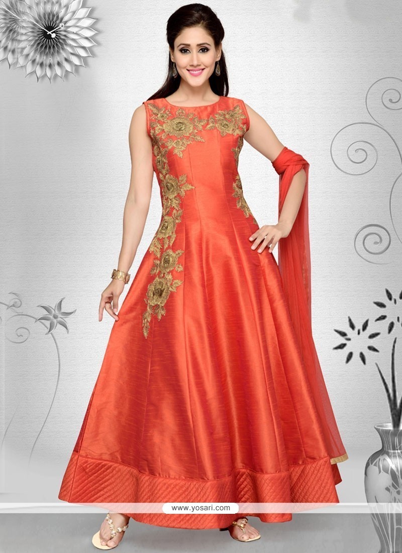 Buy Affectionate Raw Silk Orange Embroidered Work Readymade Suit ...