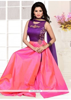 Voluptuous Embroidered Work Pink And Purple Readymade Suit