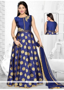 Imperial Banarasi Silk Blue Lace Work Readymade Suit