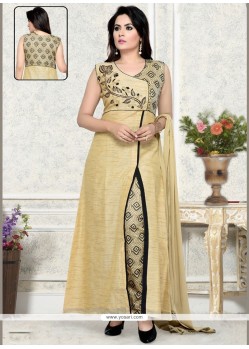 Prodigious Art Silk Beige Embroidered Work Readymade Suit