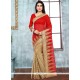 Jazzy Beige And Red Half N Half Saree