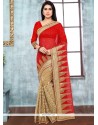 Jazzy Beige And Red Half N Half Saree