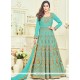 Krystle Dsouza Turquoise Banglori Silk Floor Length Anarkali Suit