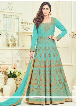 Krystle Dsouza Turquoise Banglori Silk Floor Length Anarkali Suit