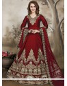 Invaluable Resham Work Tafeta Silk Maroon Floor Length Anarkali Suit