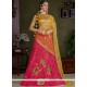 Aspiring Art Silk Hot Pink And Yellow Lace Work Lehenga Choli