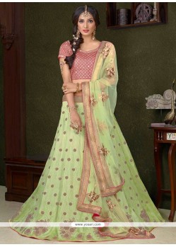 Gripping Embroidered Work Green Art Silk Lehenga Choli