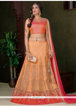 Superlative Art Silk Orange Embroidered Work Lehenga Choli