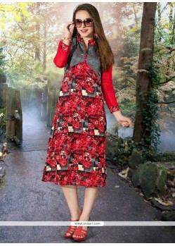 Sonorous Print Work Red Faux Georgette Party Wear Kurti