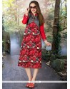 Sonorous Print Work Red Faux Georgette Party Wear Kurti