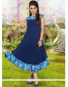 Surpassing Print Work Navy Blue Faux Georgette Party Wear Kurti