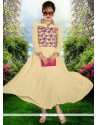 Sightly Beige Print Work Faux Georgette Party Wear Kurti