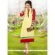 Tiptop Faux Georgette Cream And Red Party Wear Kurti