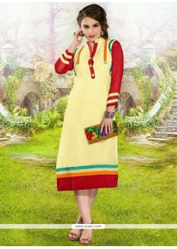Tiptop Faux Georgette Cream And Red Party Wear Kurti