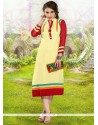 Tiptop Faux Georgette Cream And Red Party Wear Kurti