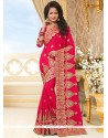 Refreshing Hot Pink Embroidered Work Faux Chiffon Classic Saree