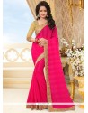 Distinctive Patch Border Work Hot Pink Faux Chiffon Classic Saree