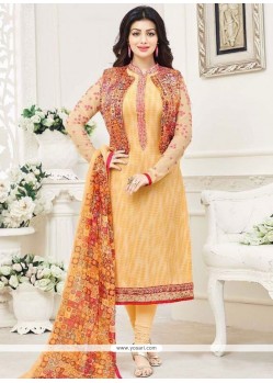 Ayesha Takia Orange Art Silk Jacket Style Suit