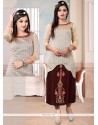 Royal Embroidered Work Beige And Brown Rayon Designer Kurti