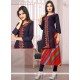 Majestic Cotton Navy Blue And Red Print Work Designer Kurti